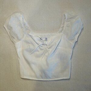 Hollister Pointelle Puff Sleeve Cropped White Tank Top